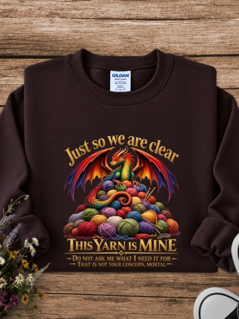 Dragon Hoarding Yarn Sweatshirt Adult Unisex Graphic Crewneck Knitting Crochet